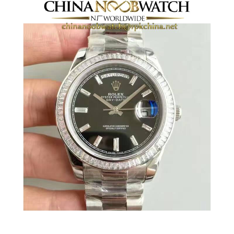 Replica Rolex Day-Date 40 228396TBR 40MM KW Stainless Steel & Diamonds Black Dial Swiss 3255