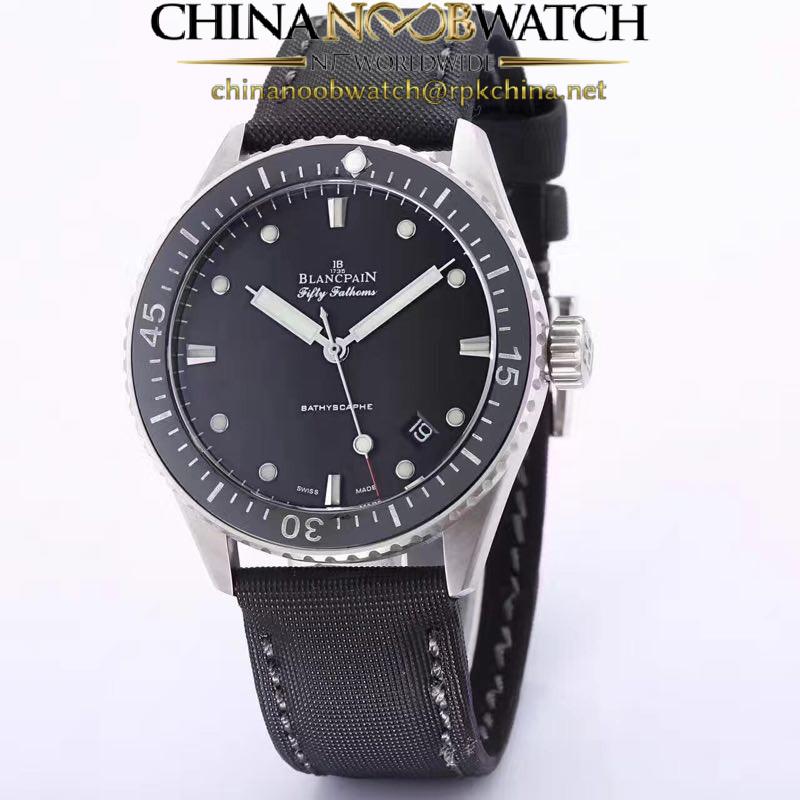 Replica Blancpain Fifty Fathoms Bathyscaphe 5000-1230-B52A Stainless Steel Shiny Black Dial Swiss 2824-2