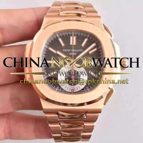 Replica Patek Philippe Nautilus Chronograph 5980R JF Rose Gold Black Dial Swiss CH28-520C