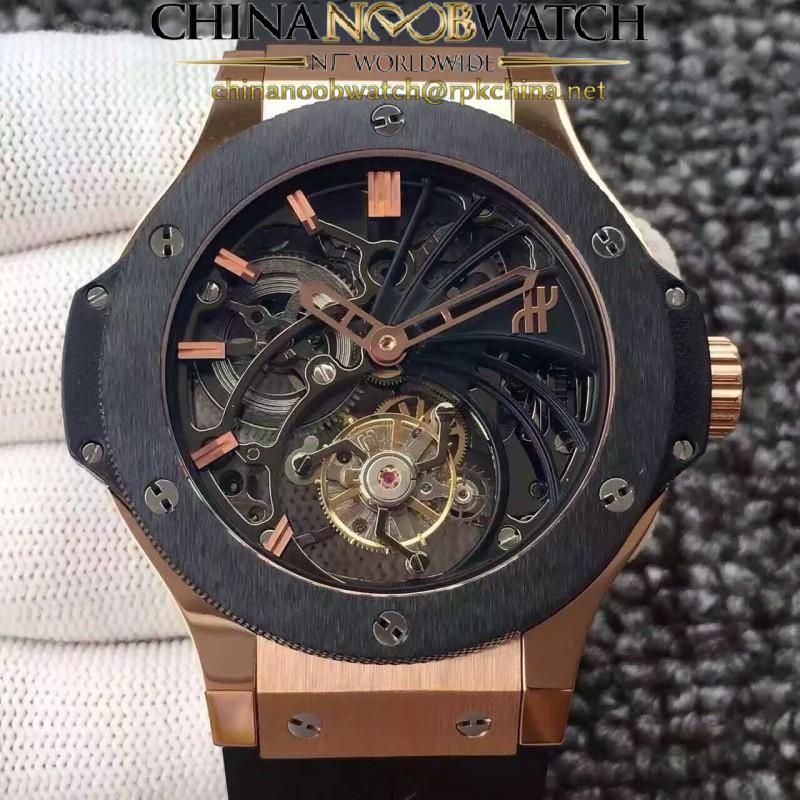 Replica Hublot Big Bang Skeleton Tourbillon Rose Gold & Ceramic Skeleton Dial Swiss Tourbillon