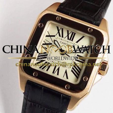 Replica Cartier Santos 100 Midsize Rose Gold White Dial Swiss 2836-2