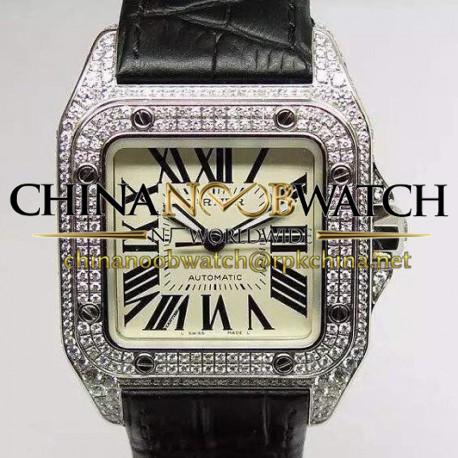 Replica Cartier Santos 100 39MM Stainless Steel & Diamonds Swiss 2836-2