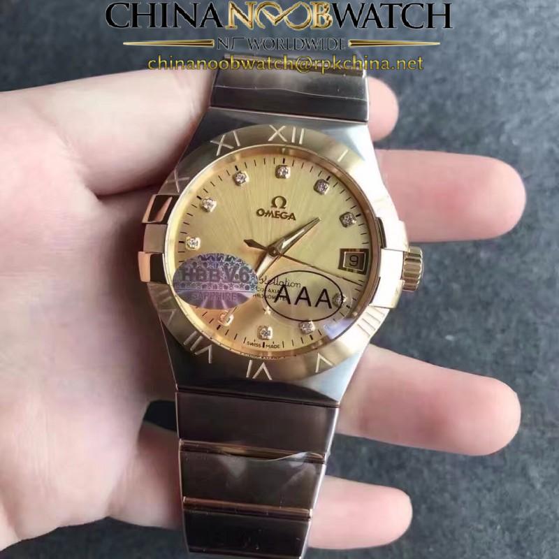 Replica Omega Constellation 123.20.38.21.58.001 38MM V6 Stainless Steel & Yellow Gold Champagne & Diamonds Dial Swiss 8500