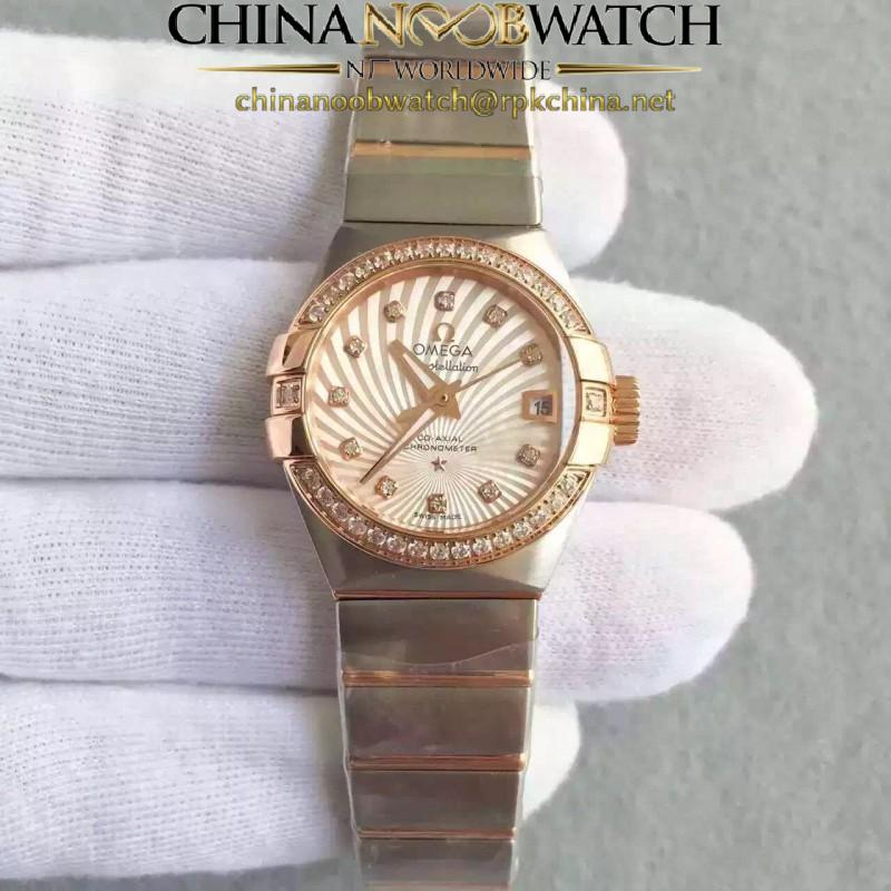 Replica Omega Constellation Ladies 123.25.27.20.58.001 27MM EF Stainless Steel & Rose Gold Champagne & Diamonds Dial Swiss 8520