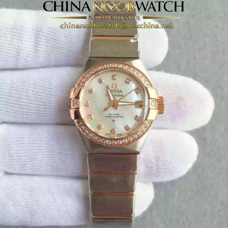 Replica Omega Constellation Ladies 123.25.31.20.55.001 27MM EF Stainless Steel & Rose Gold Mother Of Pearl & Diamonds Dial Swiss