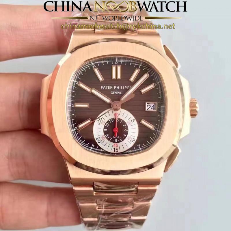 Replica Patek Philippe Nautilus Chronograph 5980R JF Rose Gold Brown Dial Swiss CH28-520C