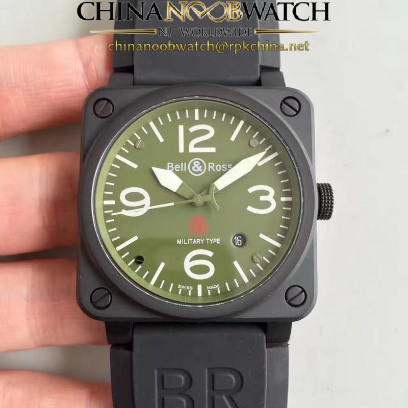 Replica Bell & Ross Aviation Military Type BR 03-92 ZF PVD Green Dial M9015