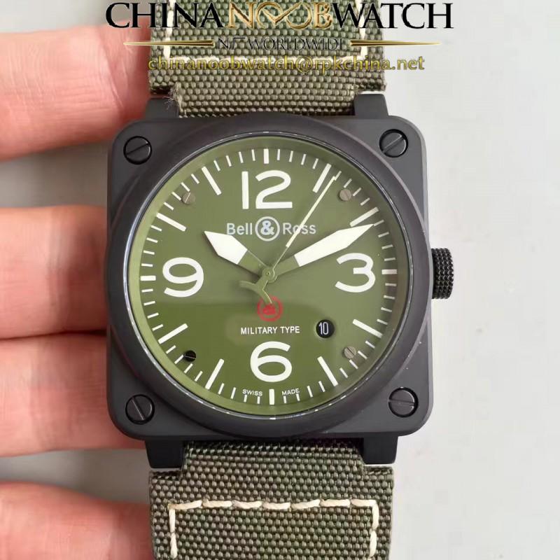 Replica Bell & Ross Aviation Military Type BR 03-92 ZF PVD Green Dial M9015