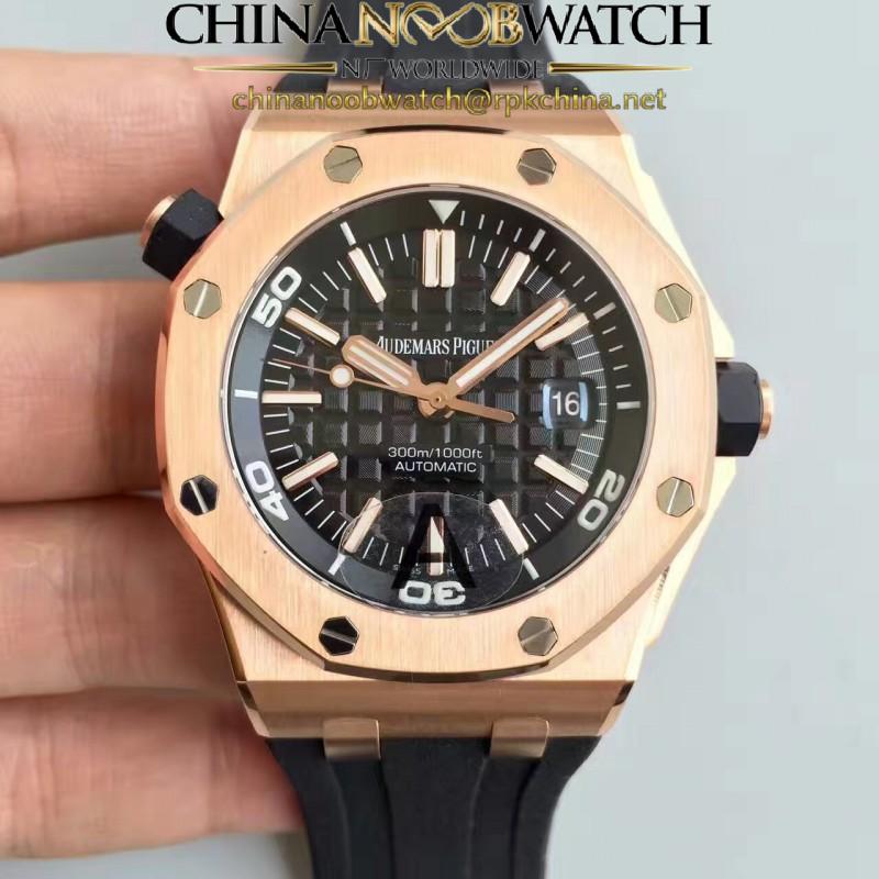 Replica Audemars Piguet Royal Oak Offshore Diver 15703 JF Rose Gold Black Dial Swiss 2824-2