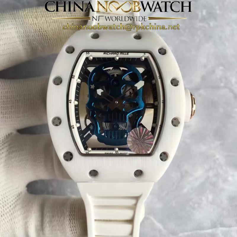 Replica Richard Mille RM052 KV White Ceramic & Rose Gold Blue Skull Dial M6T51