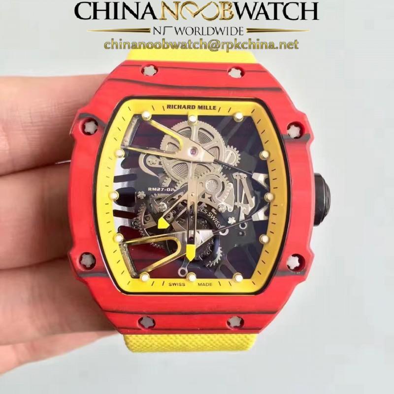 Replica Richard Mille RM27-02 KV Red Forged Carbon Yellow & Skeleton Dial M9015