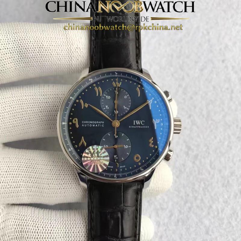 Replica IWC Portugieser Chronograph Dubai Edition IW371489 YL Stainless Steel Blue Arabic Dial Swiss 7750