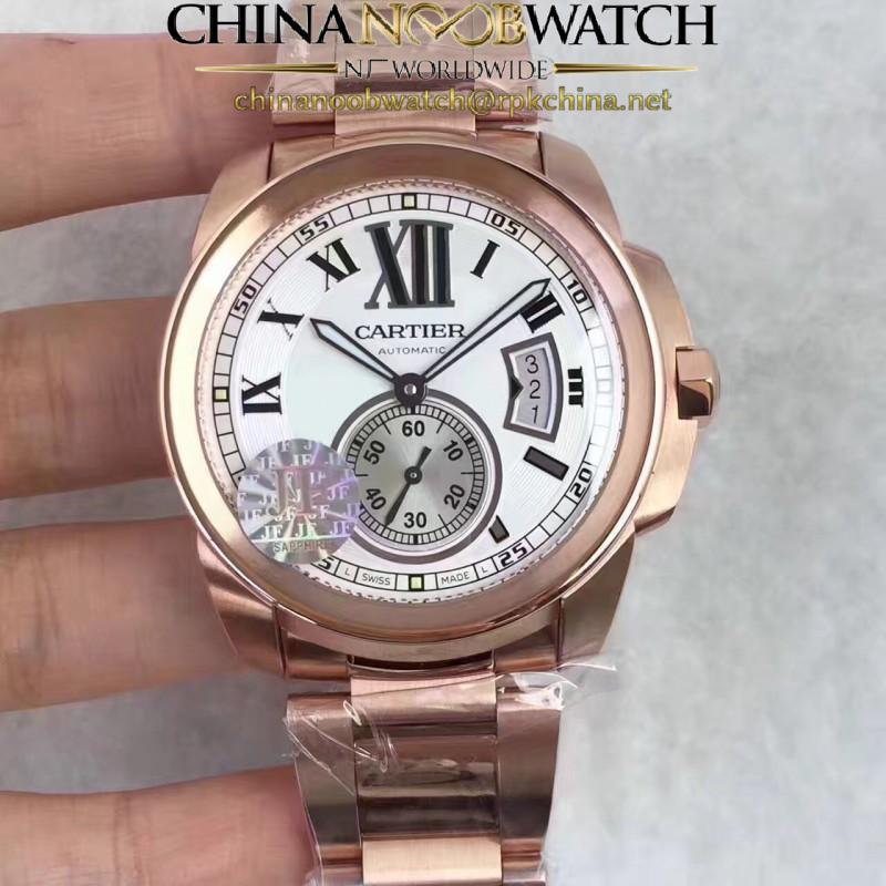 Replica Cartier Calibre de Cartier W7100018 42MM JF Rose Gold White Dial Swiss Calibre 1904-PS MC