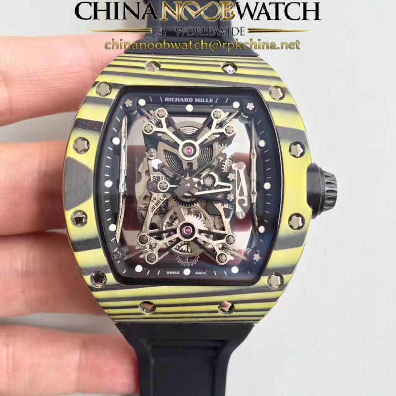 Replica Richard Mille RM50-27-01 NTPT KV Yellow Forged Carbon Black & Skeleton Dial M9015