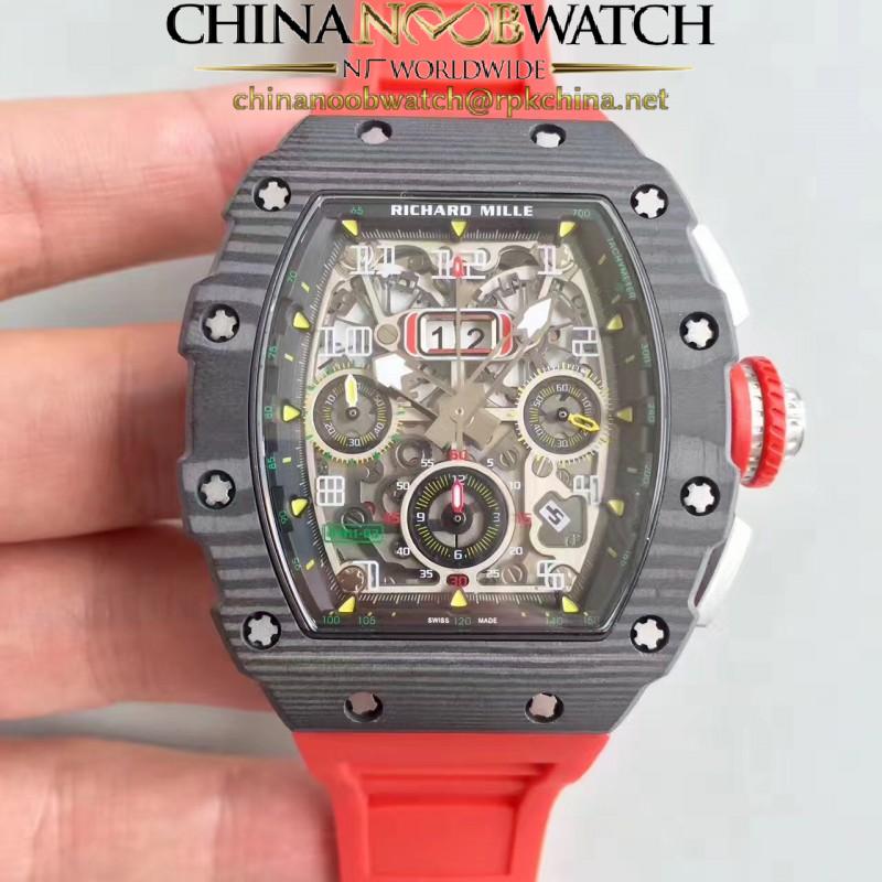 Replica Richard Mille RM011-03 Flyback Chronograph KV Forged Carbon Black Skeleton Dial Swiss 7750