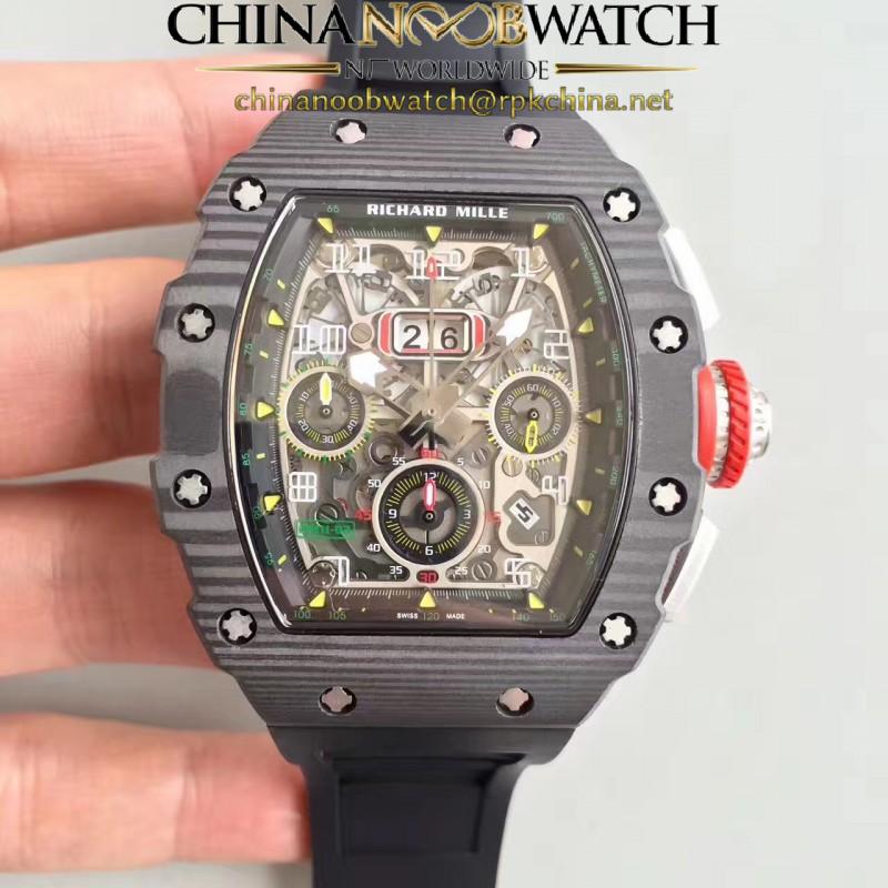 Replica Richard Mille RM011-03 Flyback Chronograph KV Forged Carbon Black Skeleton Dial Swiss 7750