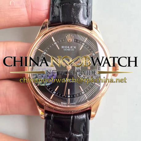 Replica Rolex Cellini Date 50515 VF Rose Gold Black Dial Swiss 3165