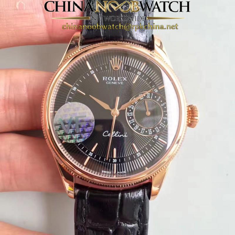 Replica Rolex Cellini Date 50515 VF Rose Gold Black Dial Swiss 3165