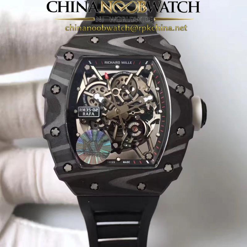 Replica Richard Mille RM35-02 Rafael Nadal Foundation KV Forged Carbon Black & Skeleton Dial M6T51