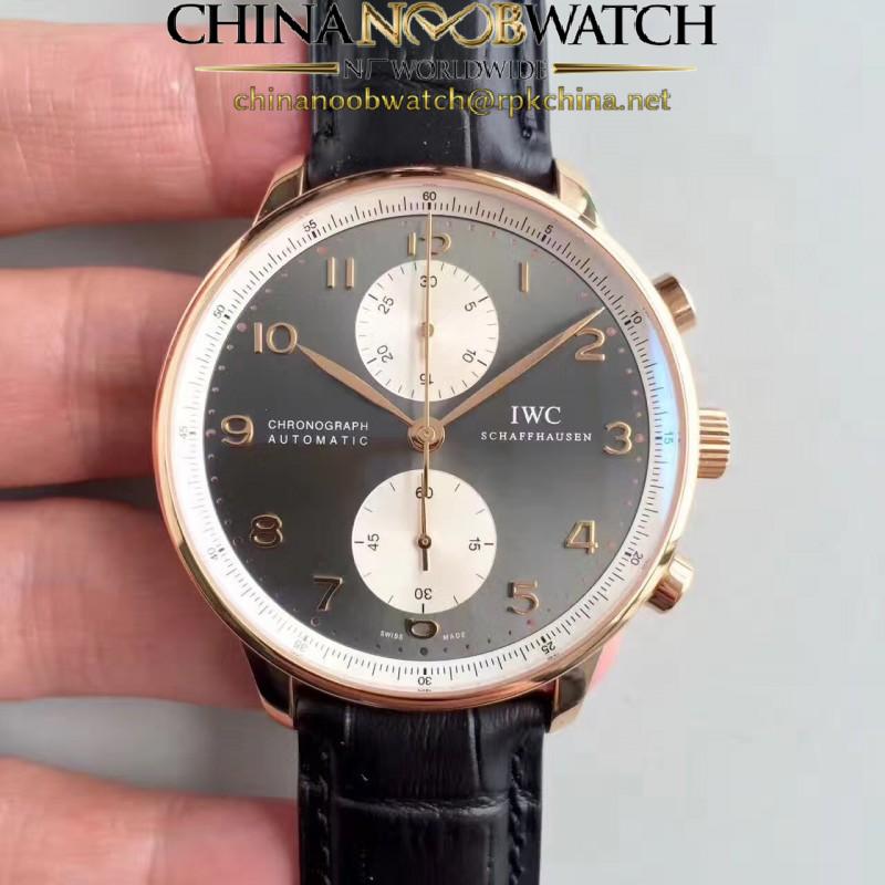 Replica IWC Portugieser Chronograph Jackie Chan IW371433 ZF Rose Gold Anthracite & White Dial Swiss 7750