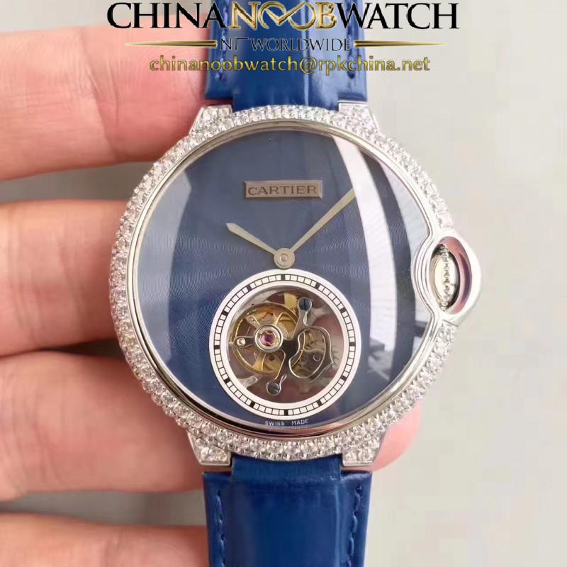 Replica Cartier Ladies Ballon Bleu Flying Tourbillon TF Stainless Steel & Diamonds Blue Dial Swiss 9452MC