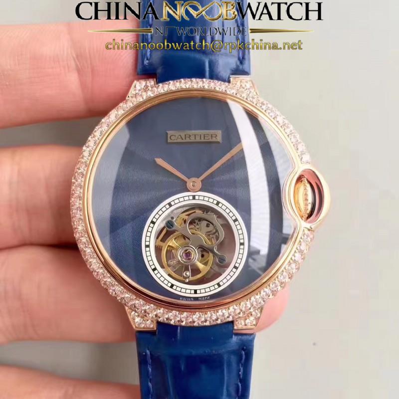 Replica Cartier Ladies Ballon Bleu Flying Tourbillon TF Rose Gold & Diamonds Blue Dial Swiss 9452MC