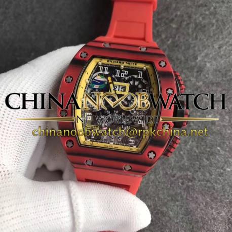 Replica Richard Mille RM011 Red QTPT Flyback Chronograph KV Red Forged Carbon Yellow Skeleton Dial Swiss 7750