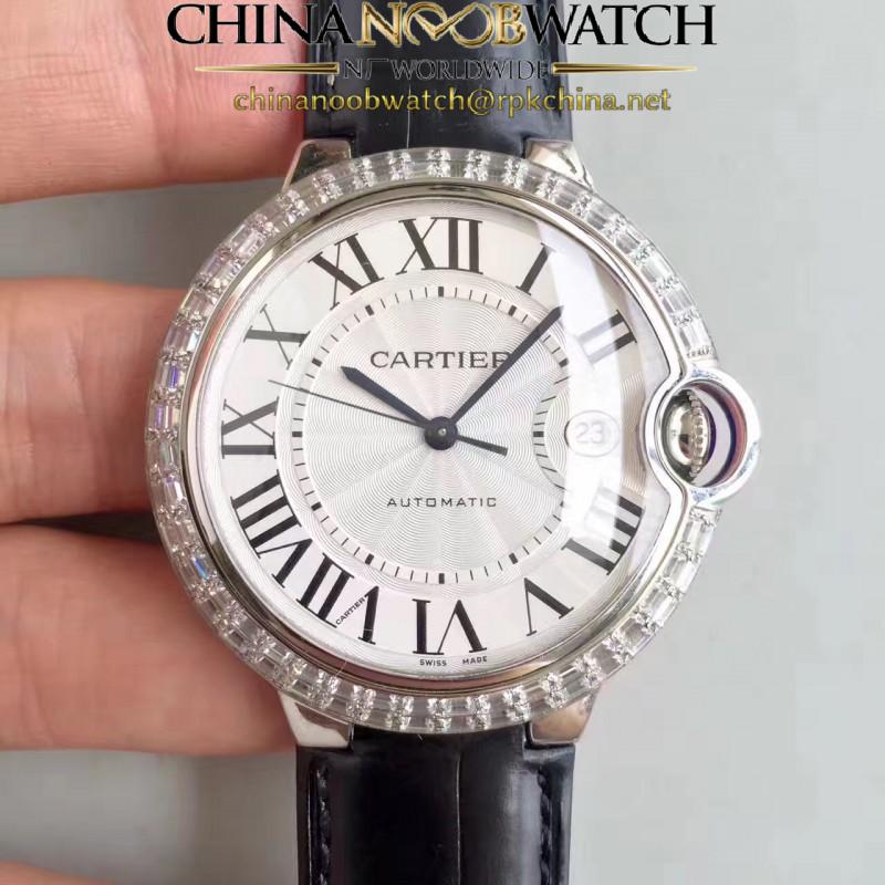 Replica Cartier Ballon Bleu 42MM WE900951 V6 Stainless Steel & Diamonds White Dial Swiss 2824-2