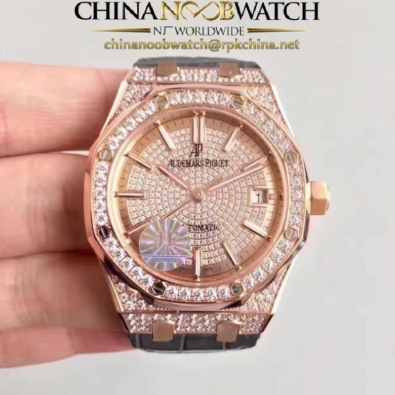 Replica Audemars Piguet Royal Oak 15450 JF Rose Gold & Diamonds Diamond Dial Swiss 3120