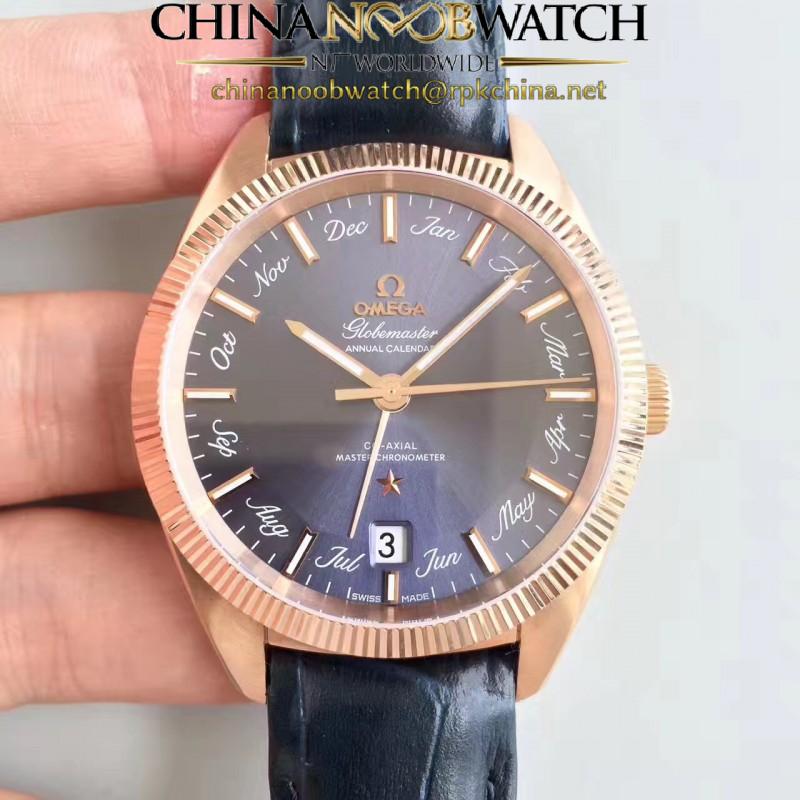 Replica Omega Globemaster Annual Calendar130.53.41.22.03.001 OM Rose Gold Blue Dial M9015