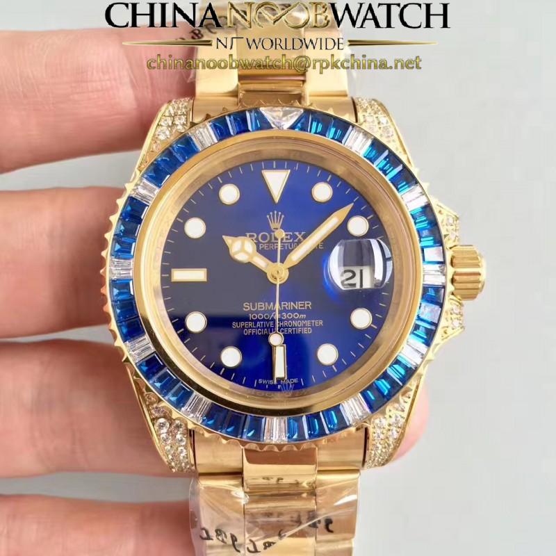 Replica Rolex Submariner Date 116618LB BP Yellow Gold & Diamonds Blue Dial Swiss 2836-2