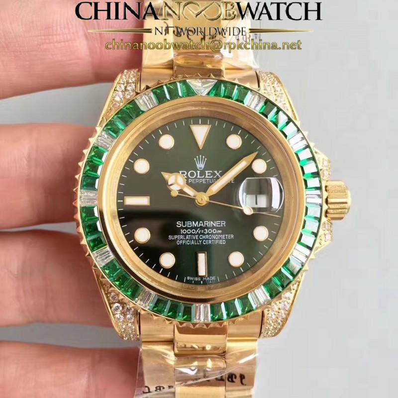 Replica Rolex Submariner Date 116618LV BP Yellow Gold & Diamonds Green Dial Swiss 2836-2