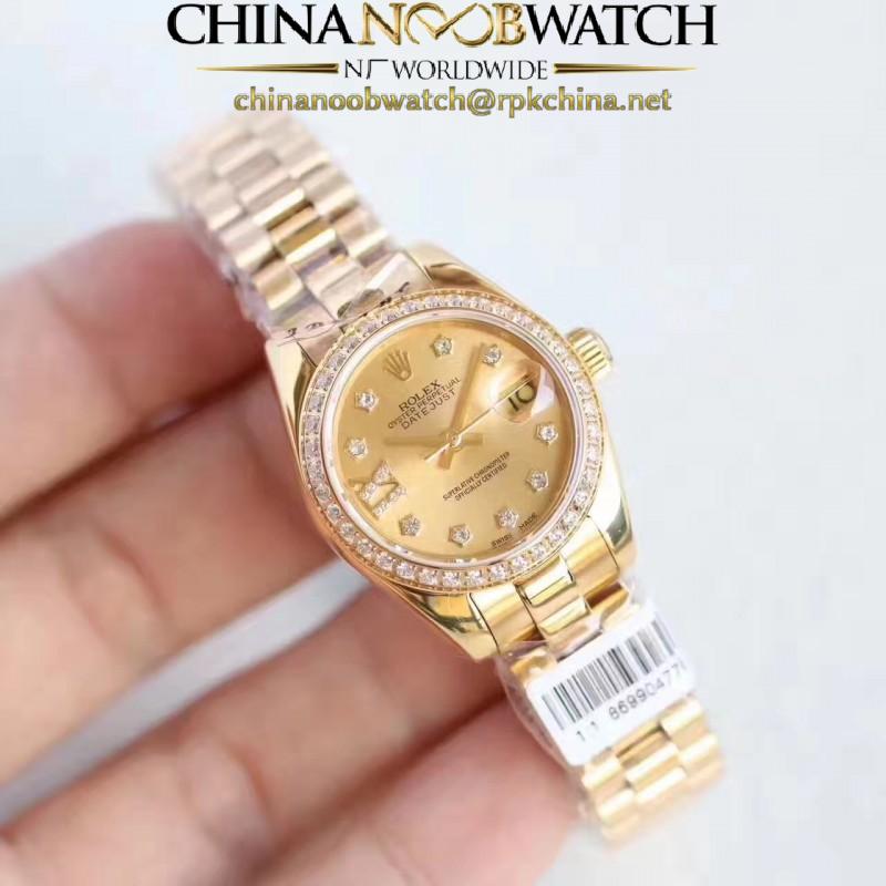 Replica Rolex Lady Datejust 28 279135RBR 28MM N Rose Gold & Diamonds Champagne Dial Swiss 2671