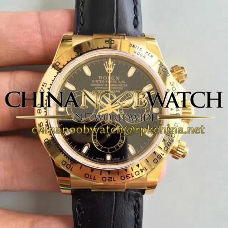 Replica Rolex Daytona Cosmograph 116518 JH Yellow Gold Black Dial Swiss 4130 Run 6@SEC